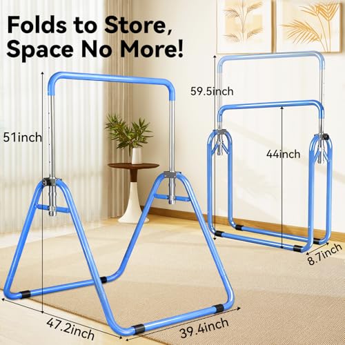 Kids Gymnastics Bar Gymnastic Equipment for Home Adjustable Height Gymnastic Training Bar Gymnastic Stuff for 3-7 Years Old Girls - color: Basic- Blue
