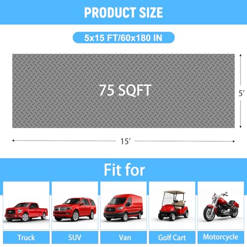 5x15 FT Garage Floor Mat, 2.8mm Thickened Diamond Plate - color: Gray, size: 5x15 FT