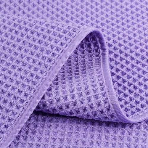 POLYTE 430 GSM Poly Blend Microfiber Quick Dry Waffle Hand Towel, 16x30 in - color: Purple