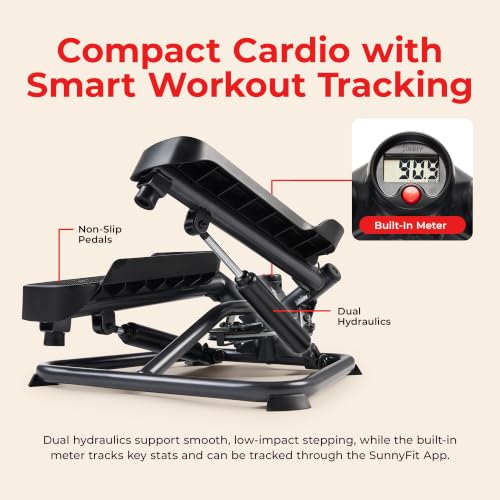 Sunny Health & Fitness Twist Stair Stepper with Resistance Bands - color: Black Onyx