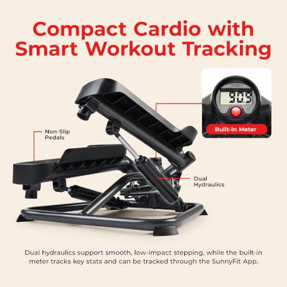 Sunny Health & Fitness Twist Stair Stepper with Resistance Bands - color: Black Onyx