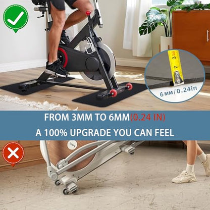 2PCS 0.24" Thick Mat Pads for Peloton Bike & Concept 2 Rower – Non-Slip Compact Floor Protectors for Small Spaces, Home Gym Use on Hardwood, Carpet & Tile, 25"x11.8"