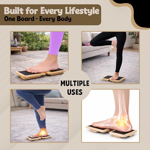 Ankle Strengthener & Axis Board, Bamboo Ankle Balance Board for Physical Therapy, Blackboard Foot Trainer & Foot Strengthener, Giboard for Balance Training, Axisboard for Leg Stability