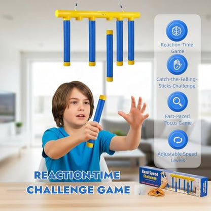Catching Sticks Game, Drop Sticks Game, 3-Speed Adjustable Hand Eye Coordination Reaction Training Toy, Hand Speed Challenge for Kids and Adults (Blue)