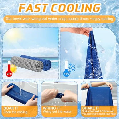 BBTO 80 Pcs Cooling Towels 32x12 in Microfiber,Gray and Blue - color: Gray and Blue