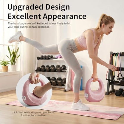 Soft Kettlebell, Kettlebells Anti-Slip Grip with Cushioned Impact-Resistant Base, Strength Training Kettlebells Sets for Home Workouts, Kettlebell for Women/Men/Beginners (6LB/10LB/15LB)