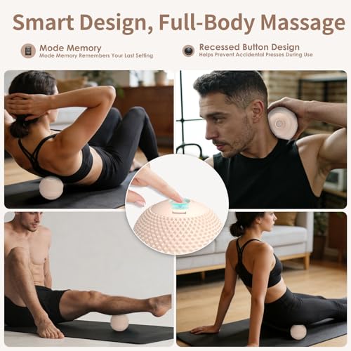 Heating Vibrating Massage Ball with 7 Modes & Memory Function for Myofascial Release, Deep Tissue and Trigger Point Muscle Therapy - Targets Back, Hip, Leg, Neck & Foot (Beige)