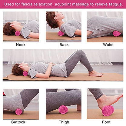 SELEWARE Peanut Massage Ball, Peanut Double Lacrosse Massage Roller Ball for Back Neck Shoulder Spine Legs Hips, Deep Tissue Peanut Roller Ball Trigger Point Muscle Massage Ball, Pink - color: Pink