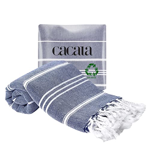Cacala 100% Turkish Cotton Kitchen Tea Towels, Highly Absorbent Luxury Soft Quick Drying Dish Towel with Hanging Loop for Gym, Yoga, Bath, Sports, Cleaning and Kitchen (23 x 36), Dark Blue - color: Dark Blue