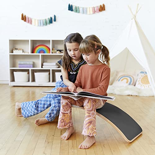 ECR4Kids Wooden Rocking Balance Board with Non-Slip Felt Base, Montessori Toy, Black - color: Black
