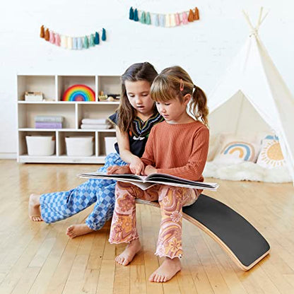 ECR4Kids Wooden Rocking Balance Board with Non-Slip Felt Base, Montessori Toy, Black - color: Black