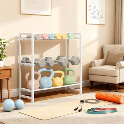Aduanbang 3-Tier Adjustable Dumbbell Rack, Heavy-Duty Weight Storage Stand, 390 LB Capacity, Space-Saving Home Gym Organizer - color: White