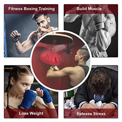 Superior Boxing Speed Bag - PU Leather Speed Punching Ball - Heavy Duty Hanging Swivel Ball for Gym & MMA Muay Thai Sports Fitness - Punching Dodge Striking Speed Reflex Ball - color: Red（10"x7"）