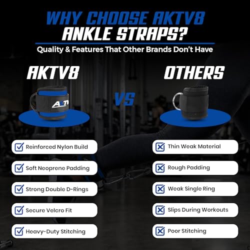 Ankle Straps for Cable Machine – Single or Pair 9mm Padded Neoprene Ankle Cuffs with Heavy Duty Dual D-Rings for Secure Glute Kickbacks, Hip Abductions, Cable Leg Curls & Lower Body Workouts