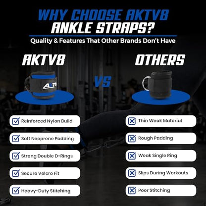 Ankle Straps for Cable Machine – Single or Pair 9mm Padded Neoprene Ankle Cuffs with Heavy Duty Dual D-Rings for Secure Glute Kickbacks, Hip Abductions, Cable Leg Curls & Lower Body Workouts