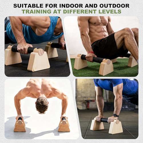 PATIKIL Push Up Bars, Wooden Parallettes Bars, Wooden Push Up Handle with Non-Slip Base and Grip for Strength Training Planks - size: 40cm