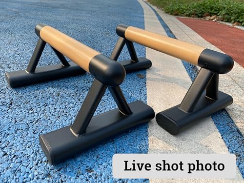 SELEWARE Wood Push Up Bars Steel Calisthenic Parallette Bars Handstand Bars - color: B: Wood Grip (14.5"L x 6"H)