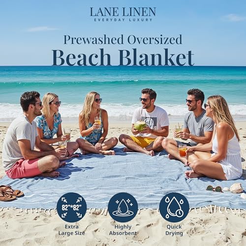 LANE LINEN Beach Blanket Sand Free, Picnic & Cotton Beach Towel - Sky Blue - color: 03: Sky Blue, size: Beach Blanket (82" x 82")