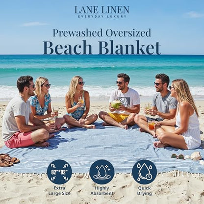 LANE LINEN Beach Blanket Sand Free, Picnic & Cotton Beach Towel - Sky Blue - color: 03: Sky Blue, size: Beach Blanket (82" x 82")