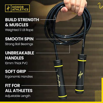 3.0 Muay Thai Style Weighted Jump Rope/Crafted for High-Intensity Training/Muay Thai & MMA - Lasting PVC Jump Rope - Heavy 1.1lb PVC Jump Ropes for Fitness - color: Black