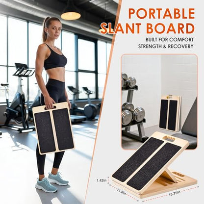 Thickened Wooden Calf Stretching Slant Board, Portable Adjustable Incline Board, 320 Lbs Weight Capacity, Calf Stretch Wedge for Leg, Heel, Suitable for Adults' Leg & Foot Stretching