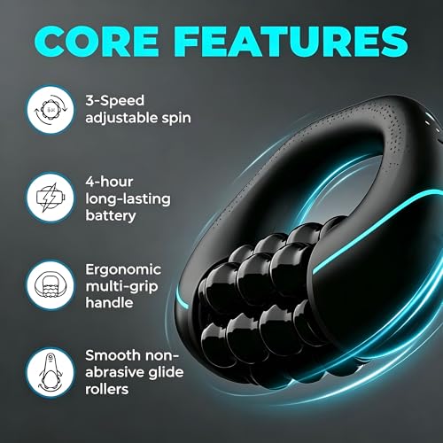 Electric Handheld Rolling Massager, 3 Speed Deep Tissue Percussive Massager with 6 Rotating Bars, Rechargeable Full Body Muscle Roller for Back Shoulder Leg Soreness Relief & Blood Circulation