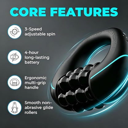 Electric Handheld Rolling Massager, 3 Speed Deep Tissue Percussive Massager with 6 Rotating Bars, Rechargeable Full Body Muscle Roller for Back Shoulder Leg Soreness Relief & Blood Circulation