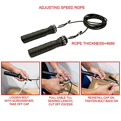 Valor Fitness Adjustable Speed Rope - Speed Jump Rope with Ball Bearings and Non-Kinking Cable – Ideal for Cross Training and Other High Intensity Workouts with Skipping Rope - style: 4.0mm Cable