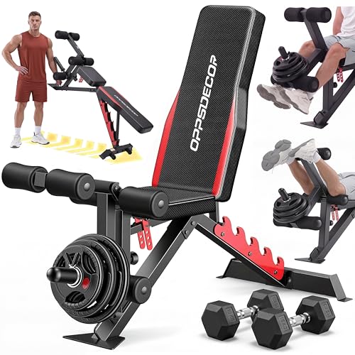 1200LBS Workout Bench with 3-Level Adjustable & Removable Leg Extension/Leg Curl, Adjustable Weight Bench for Home Gym, Incline/Flat Bench Press Full Body Workout, Universal Fit for All Body Types