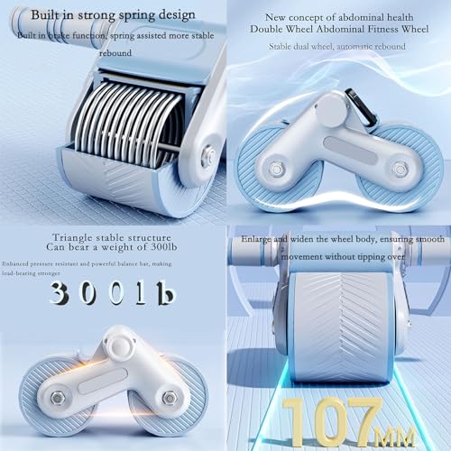 AUTOMATIC REBOUND ABDOMINIUM ROLLER: Automatic rebound abdominal roller for exercise with knee pads, dual wheel balance design and cell phone holder, suitable for outdoor, home, office, gym, in the home gym using abdominal fitness roller for abdominal mus