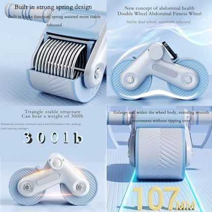 AUTOMATIC REBOUND ABDOMINIUM ROLLER: Automatic rebound abdominal roller for exercise with knee pads, dual wheel balance design and cell phone holder, suitable for outdoor, home, office, gym, in the home gym using abdominal fitness roller for abdominal mus