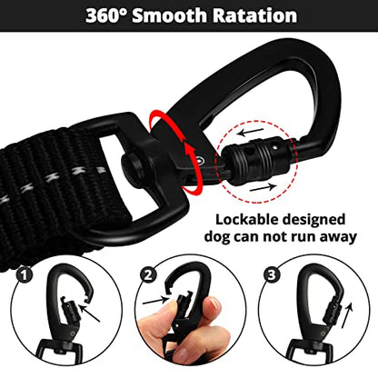 Rope Dog Leash 5 FT: Heavy Duty Leashes with Swivel Lockable Hook Reflective Threads Bungee and Padded Handle - Dog Lead for Large Small Medium Dogs Outside Walking Hiking Black - color: Black, size: 5ft*1/2''