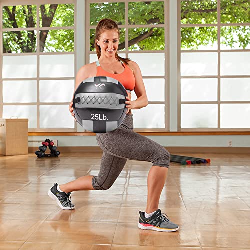 JFit Wall Ball – Premium Soft Weighted Exercise Ball for Strength, Conditioning, Gym & Home Workouts, 4-30 LB - color: Gray/Black, style: 25-Pound