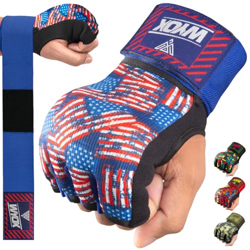 WYOX Neoprene Gel Boxing Hand Wraps Inner Gloves for Men & Women – 80cm/31in Quick Wrist Strap, Padded Knuckle Protection, Fingerless MMA Muay Thai Kickboxing Wraps for Training & Martial Arts - color: US Patriot, size: S/M (7-8 inch)