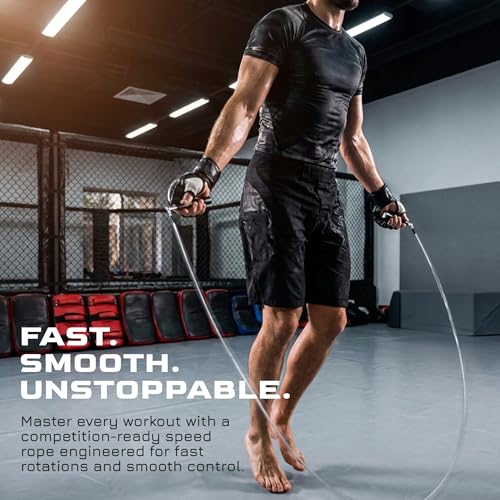 Speed Jump Rope for Men & Women with Adjustable Alloy Steel Cable, Lightweight Handles, and Smooth Rotation—Perfect for Boxing, Cross Training, Double Unders, and High-Intensity Workouts - Black & Red