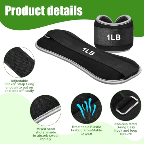 4 Pairs Ankle Leg Weights Adjustable Set for Women Men, 1lb 2lb Wrist Weight Arm Fitness Wristbands Ankle Leg Strap for Gym Yoga Training Walking Jogging Running