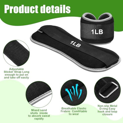 4 Pairs Ankle Leg Weights Adjustable Set for Women Men, 1lb 2lb Wrist Weight Arm Fitness Wristbands Ankle Leg Strap for Gym Yoga Training Walking Jogging Running