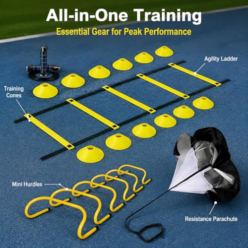 Yellow Agility Ladder, Soccer Training Equipment Set, Pro Agility Ladder for Speed & Footwork Exercises, Portable Synthetic Training Kit