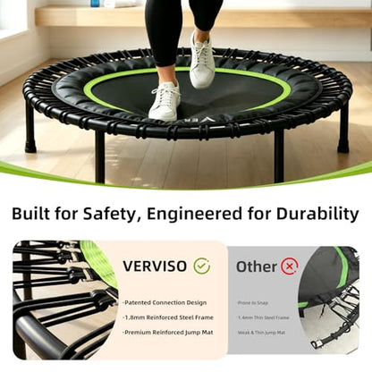 40"/46"/50" Bungee Rebounder Trampoline for Adults, 460LBS Low Impact Quiet Foldable Mini Trampoline, Easy Assembly Indoor Fitness Rebounder with Handle for Whole-Body Workout
