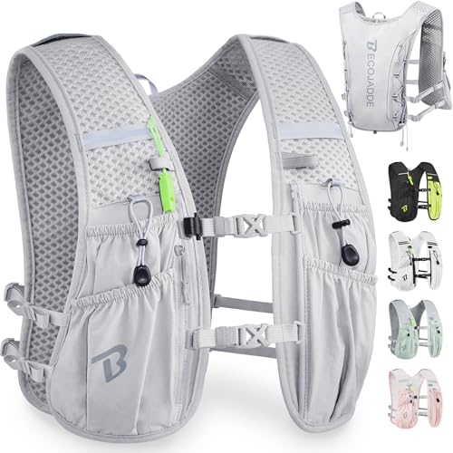 BECOJADDE Running Vest for Women Men, 5L/6L Lightweight Hydration Backpack Running Pack for Marathon, Trail, Cycling, Hiking, Jogging - color: Gray