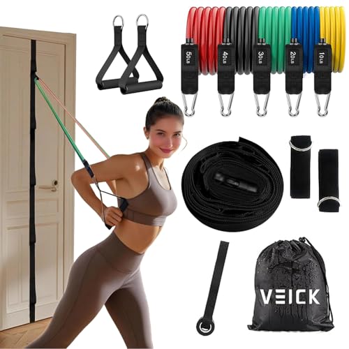 VElCK Resistance Bands Set with Handles for Exercise, Workout and Home Gym - color: Colorful, size: 10-150LBS + Door Anchor Strap