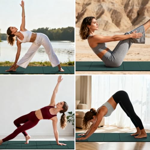 Foldable TPE Yoga Mat Thick 10mm,75" x40"Extra Large Exercise Mats - color: green