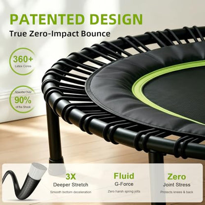 40"/46"/50" Bungee Rebounder Trampoline for Adults, 460LBS Low Impact Quiet Foldable Mini Trampoline, Easy Assembly Indoor Fitness Rebounder with Handle for Whole-Body Workout