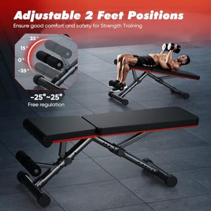 Sweetcrispy Adjustable Weight Bench for Home Gym, Foldable Incline Workout Bench Press with 795 LBS Weight Capacity, Strength Training Fitness Equipment for Full Body Exercise