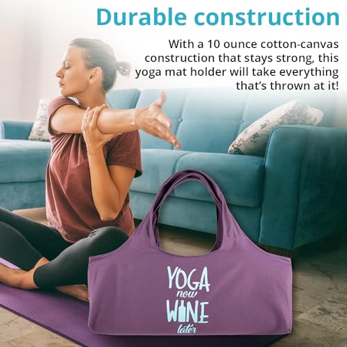 Yoga Bag, Exercise, Tote, Large Carrier, Shoulder Strap, Inner Pocket, Fits Most Mats, Recycled Cotton Canvas