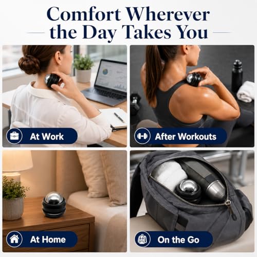 Cold Massage Roller Ball, Small Gift for Teens, Men, Women, Boyfriend, Husband, Fitness Lovers, Stocking Stuffers,Handheld Muscle Roller Ball for Neck, Shoulders, Back, Calves & Feet - color: Black