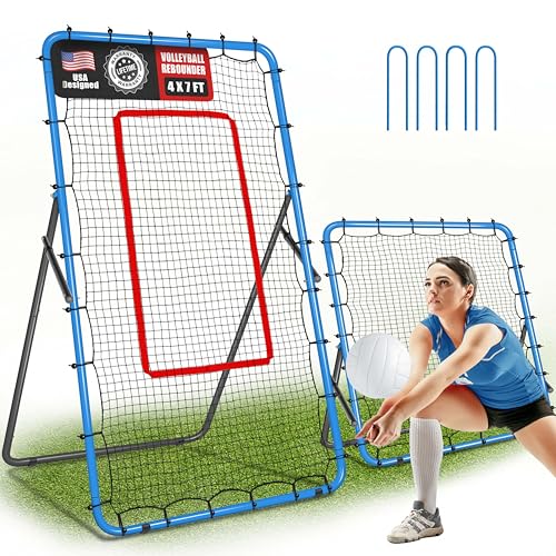 2-in-1 Volleyball Rebounder Net, Adjustable 7×4 ft to 4.5×4 ft Bounce Back Training Rebound Equipment with Angle Customization for Volleying, Bumping, Spiking Practice