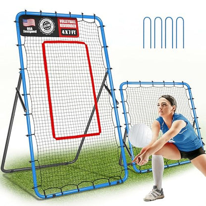 2-in-1 Volleyball Rebounder Net, Adjustable 7×4 ft to 4.5×4 ft Bounce Back Training Rebound Equipment with Angle Customization for Volleying, Bumping, Spiking Practice