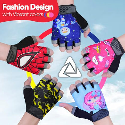 Half Finger Kids Cycling Gloves, Non-Slip Kids Bike Gloves - color: Red, size: Medium [6 - 8]