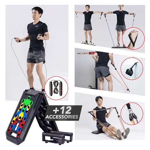 Push Up Board - Portable Multifunction All-in-One Fitness Accessories, Includes Resistance Bands & Pull Up Band, Durable Workout Board for Home Gym, Great Chest Workout Equipment